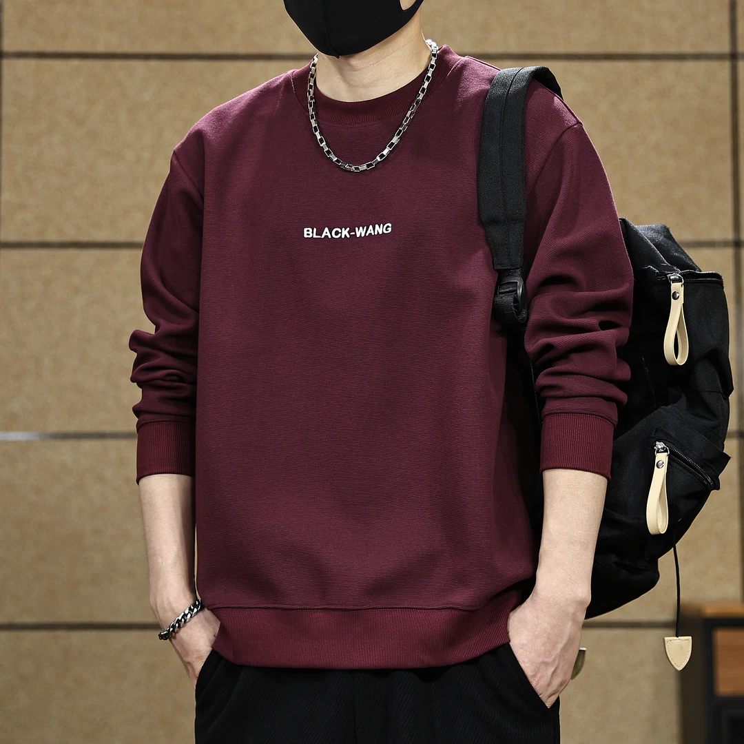 高端重磅330g字母刺绣卫衣男秋冬季新款宽松潮牌简约加绒打底衫男