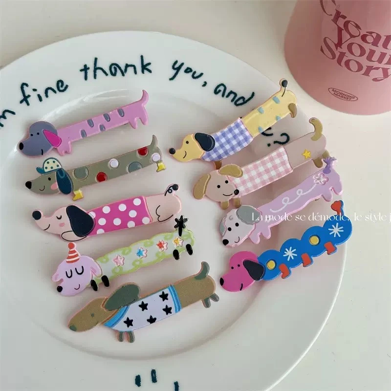 2025ins卡通少女心鸭嘴夹可爱小狗发夹甜美长夹刘海夹碎发夹子发