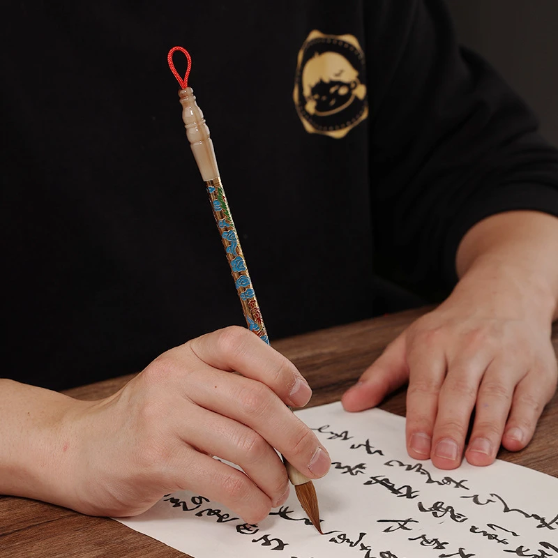 景泰蓝纯紫毫狼毫毛笔高品质书法创作楷书行书隶书适用
