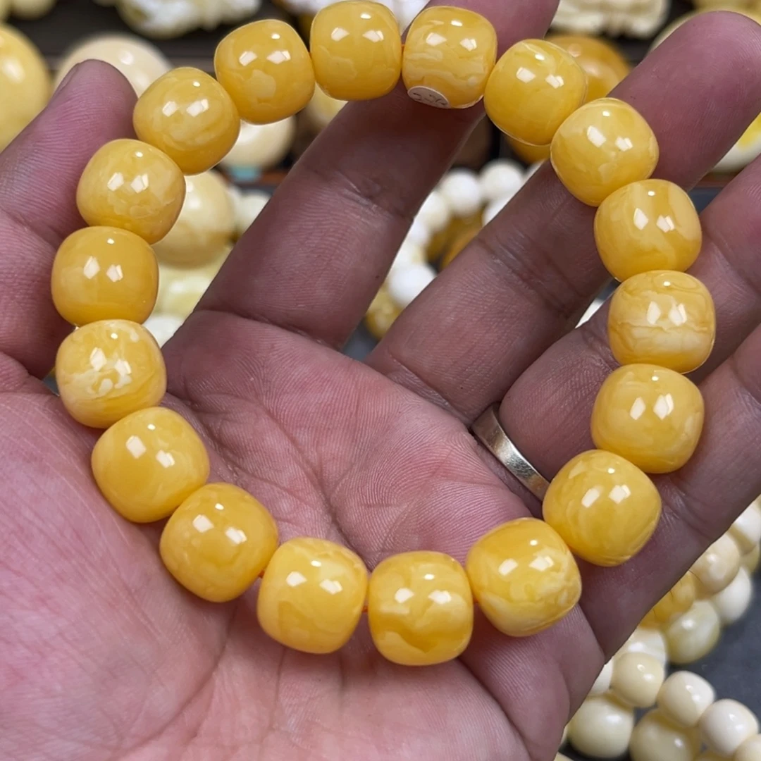 琥珀未镶嵌手串同料焦皮橘红浓浓蜡13mm