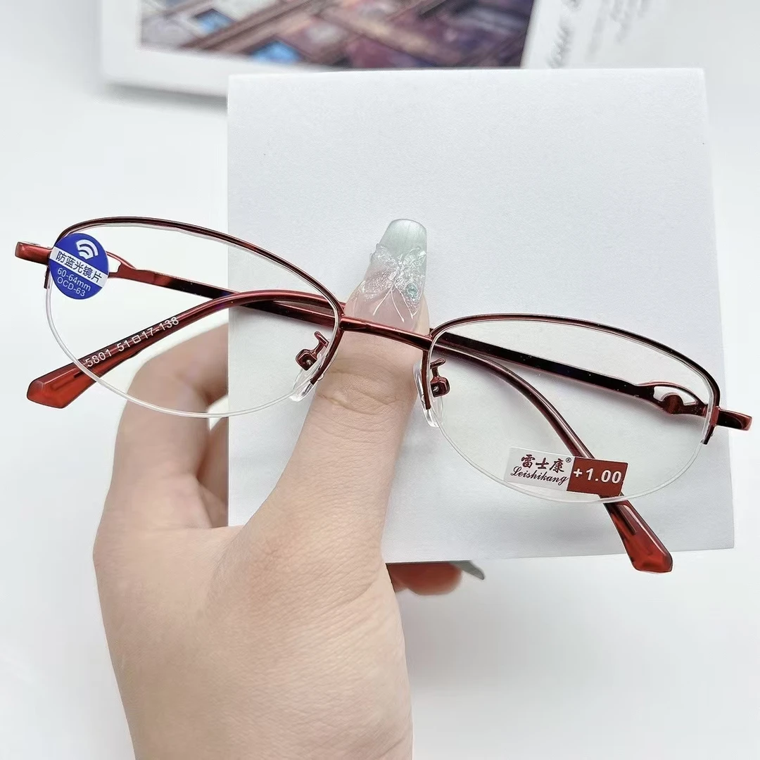雷土康5801女款时尚半框高清防老花镜中老人看书老花镜10副