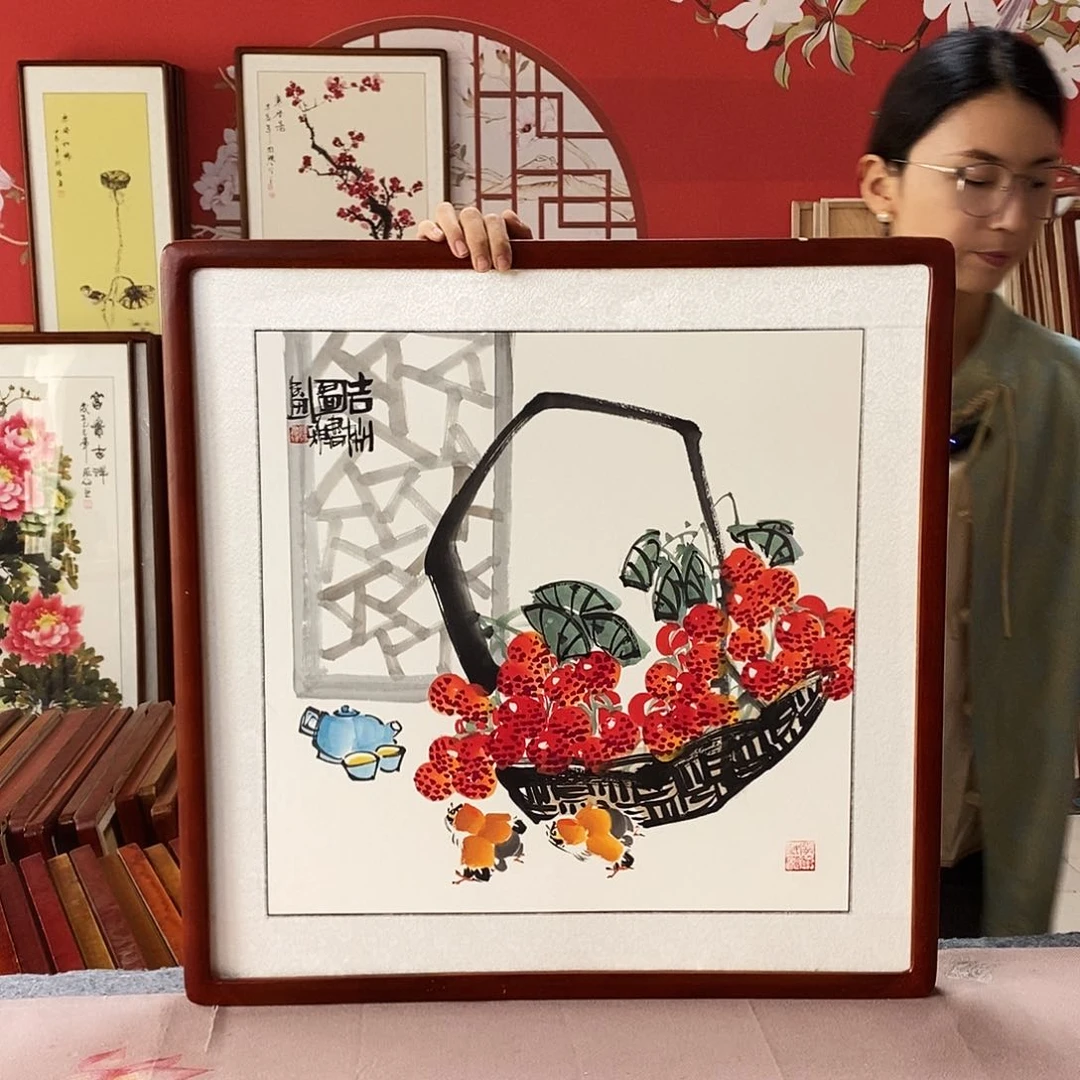 国画手写手绘带框包邮62✖️62国画作品