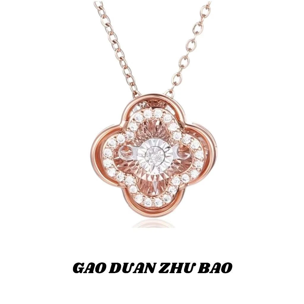 【月总】ZS001#灵动钻石心动四叶草合金镶嵌吊坠（赠合金链）