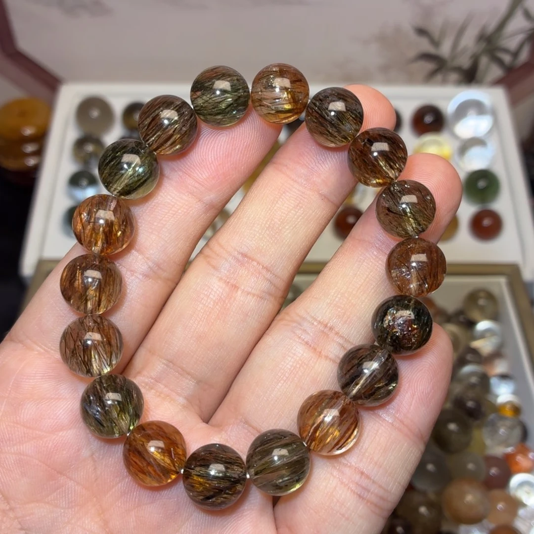 水晶未镶嵌手串11mm+黑金超七单圈多样性发货