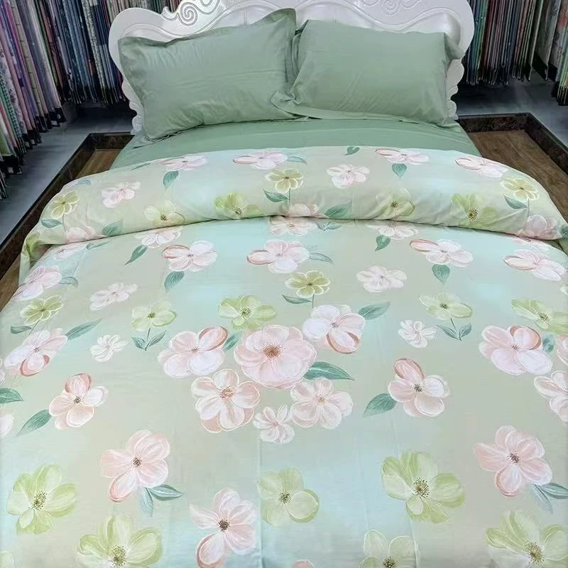 免费加工斜纹新款绿底花布料ab被2*2.3米被