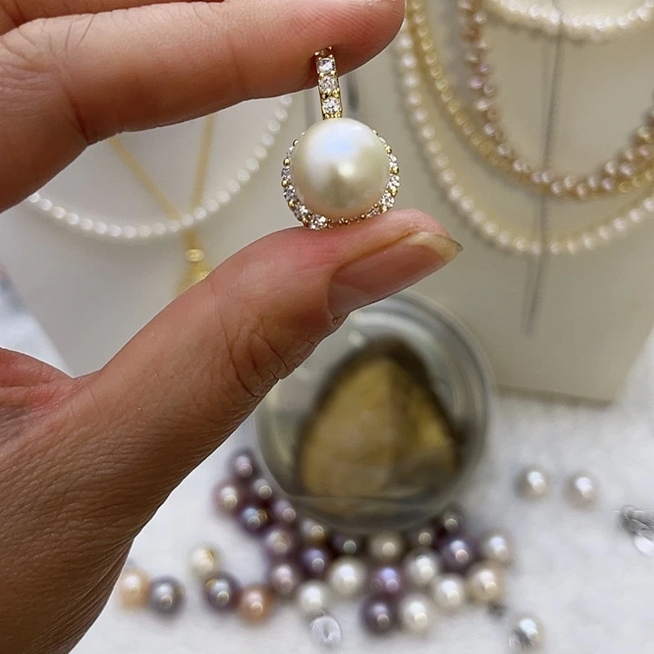 合金白珠金色太阳花万能扣吊坠淡水珍珠