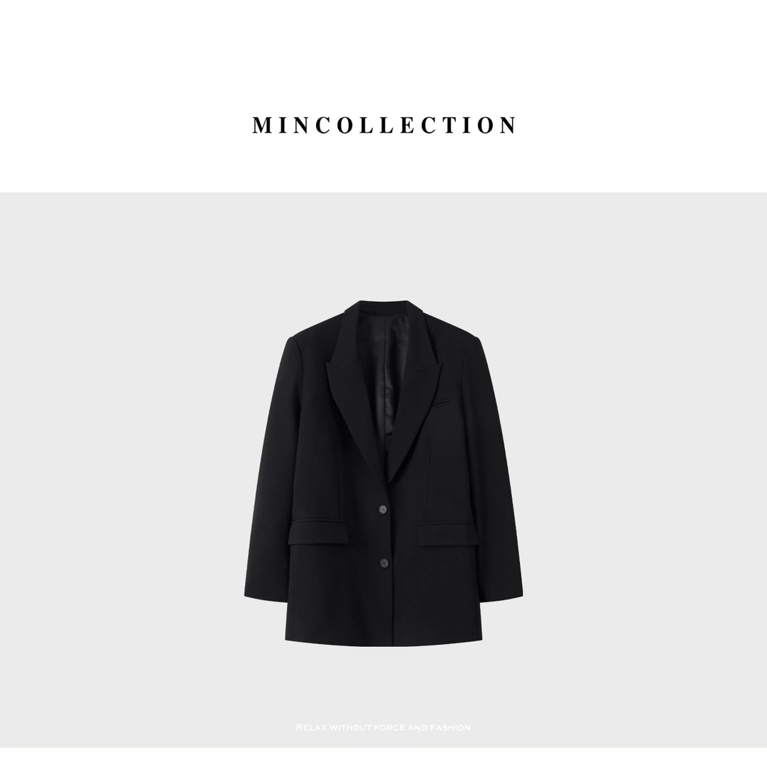 DE Mincollection生日黑西装/经典百搭撞色廓形休闲西装外套55037