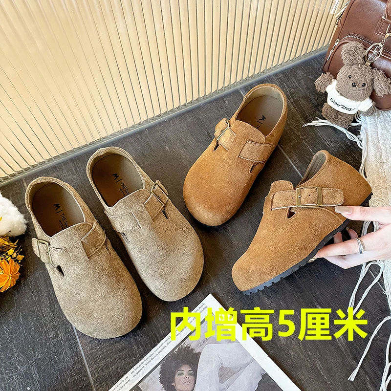 内增高5CM勃肯鞋女2025秋冬新款一脚蹬外穿小个子厚底复古穆勒鞋