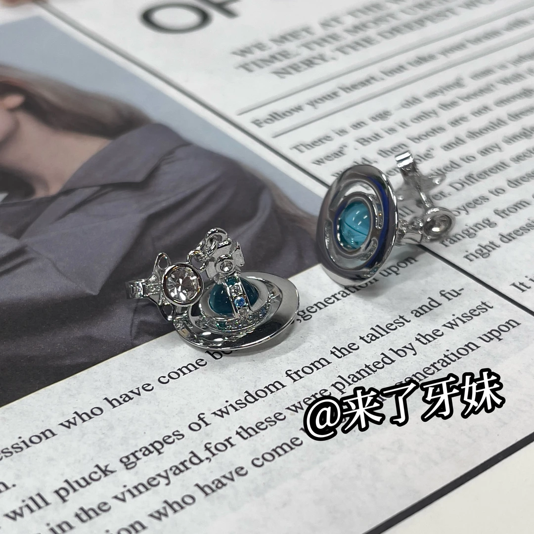 合金耳饰 YM【小西银色冰川蓝耳钉】气质耳环时尚百搭精致复古小众