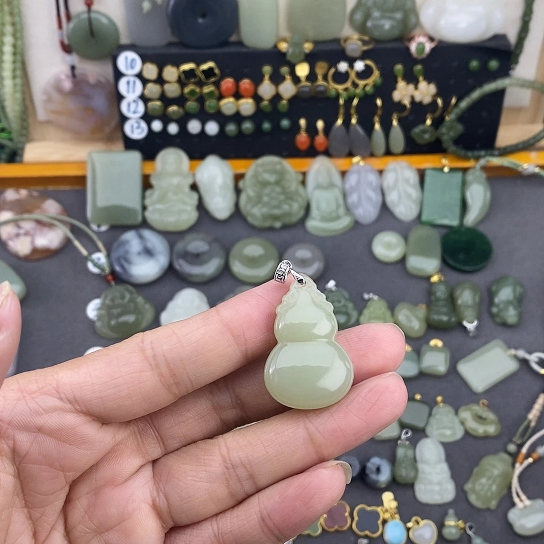 和田玉银S925镶嵌吊坠(不含链)