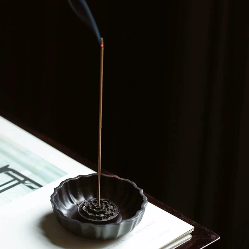 中工紫光檀莲花香插香座家用线香炉插香器禅意茶道配件香薰炉