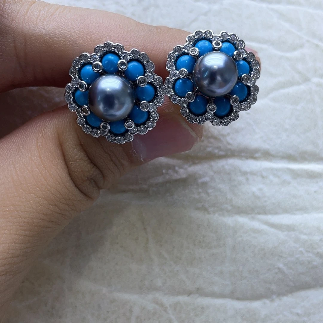 海水珍珠耳饰银S925镶嵌