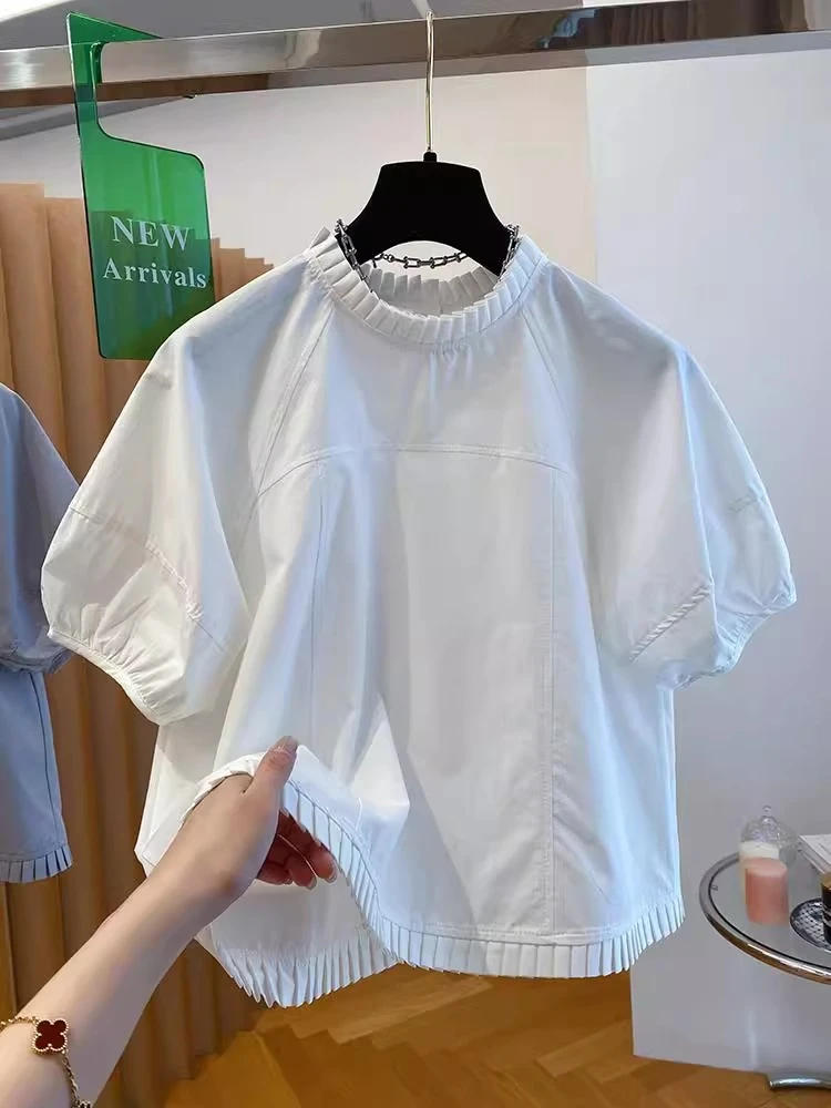 1199重磅2025年春新款女装白色百褶短袖衬衫高级感穿搭漂亮上衣夏