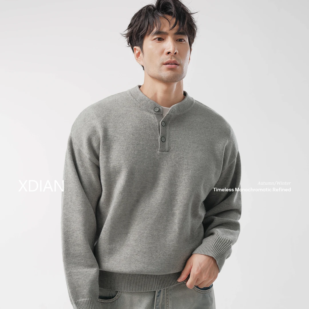 XDIAN/续点亨利领毛衣男款秋冬抗起球轻奢长袖针织上衣加厚