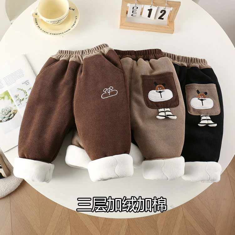 男童裤子冬装新款儿童三层加绒宝宝加厚棉裤女童一条过冬保暖裤