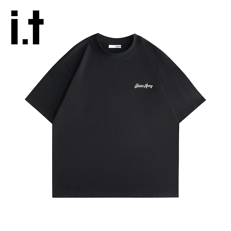 it izzue印花纯棉圆领短袖T恤男士夏季新款百搭宽松休闲港风半袖