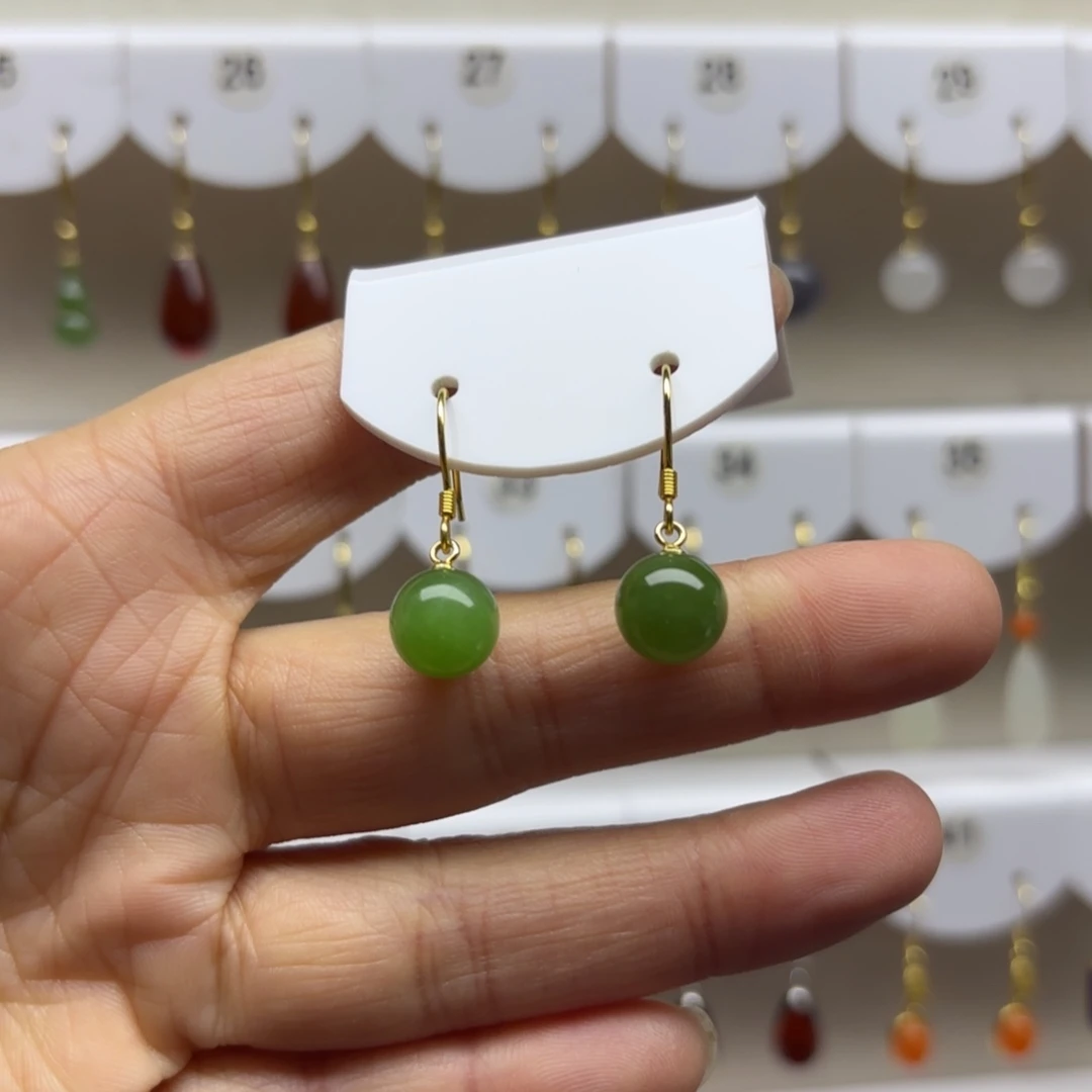 和田玉银S925镶嵌耳饰放漏