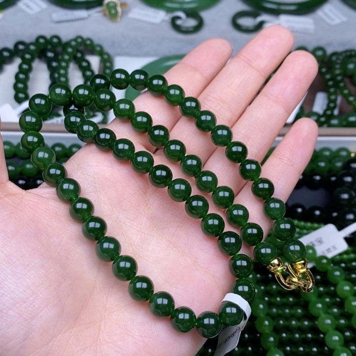 颈饰未镶嵌和田玉（碧玉）8m菠菜绿无黑货头