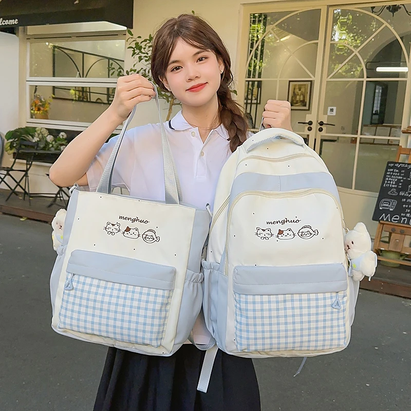 书包女可爱百搭小清新格子高颜值初中高中生双肩包大学生上课背包