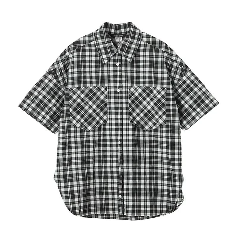 百家黑白格子短袖衬衣7623
