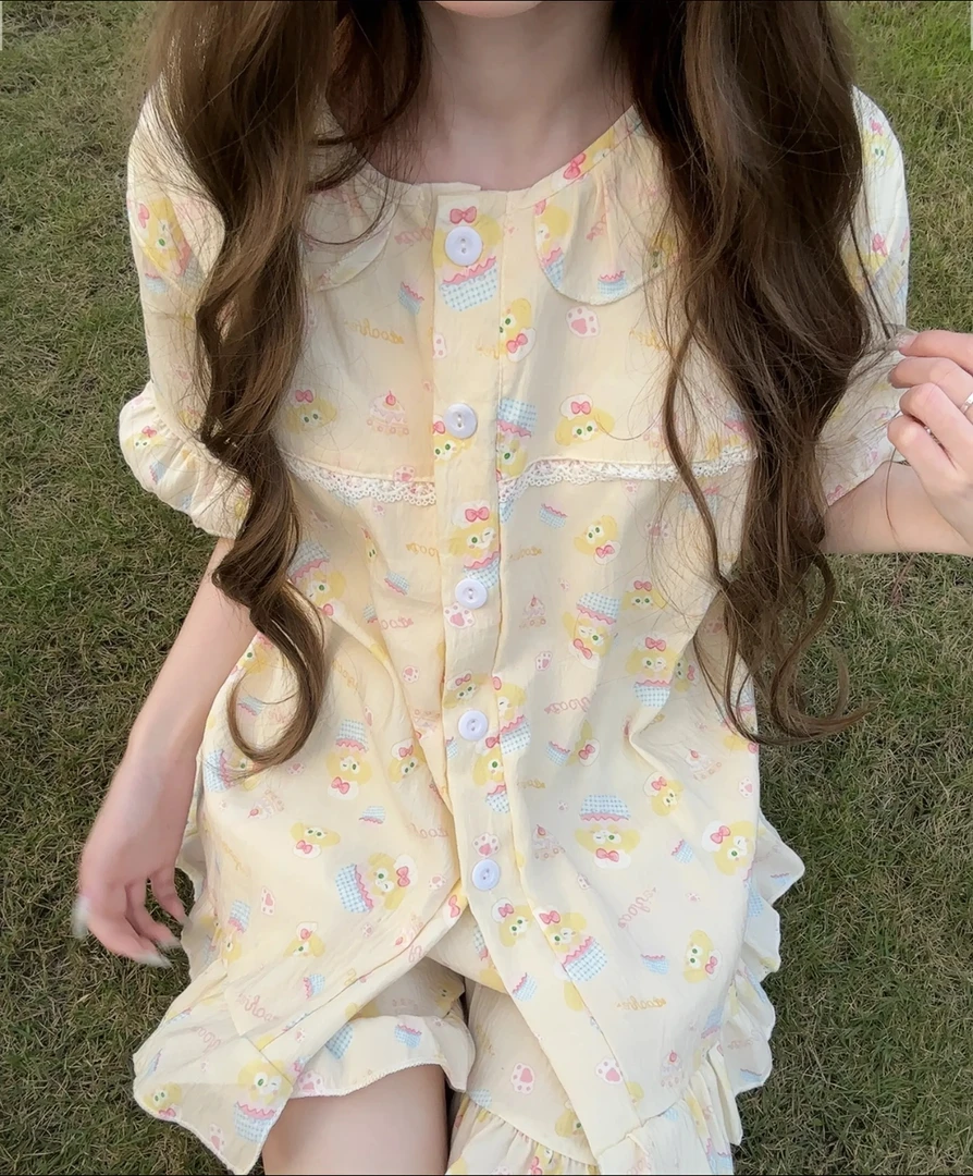 少女甜美可爱卡通厨师饼饼睡衣女夏季新款ins娃娃领公主风家居服
