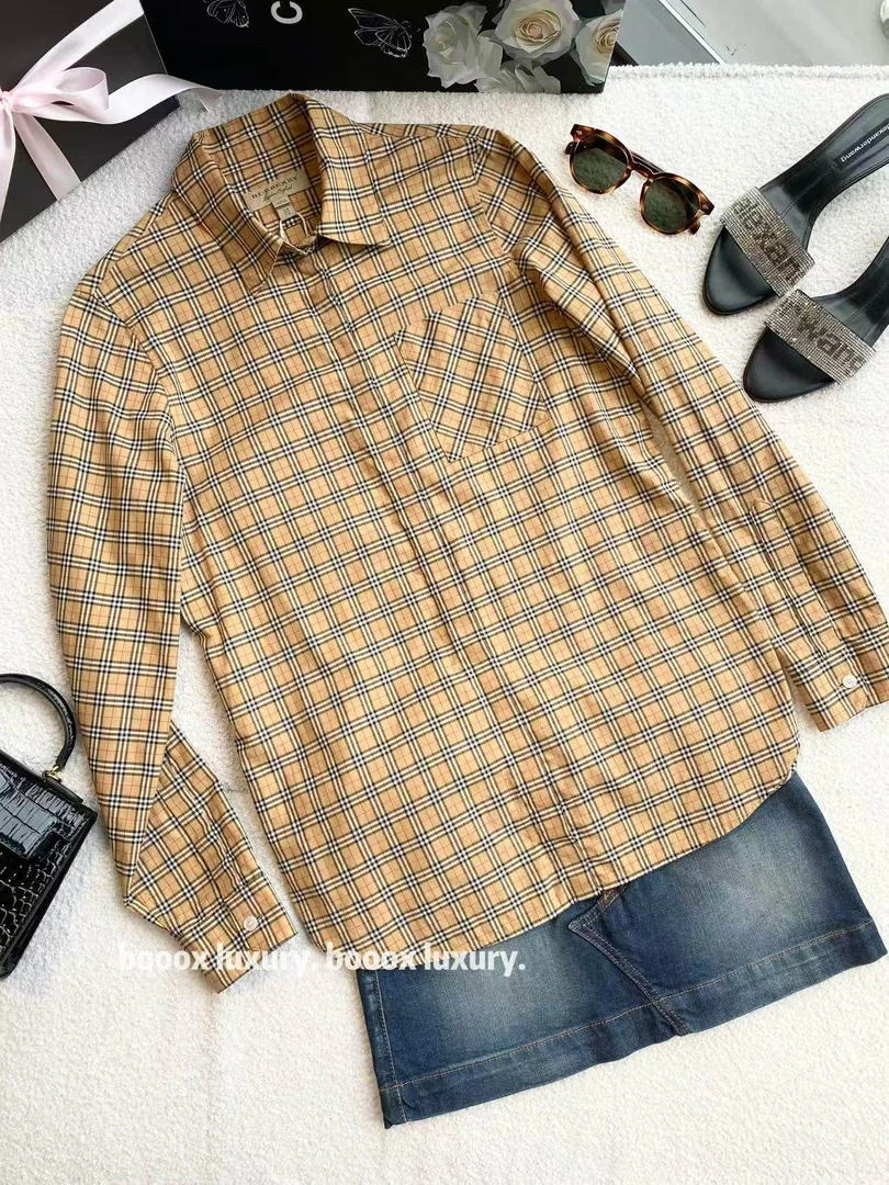 95新 BURBERRY/博柏利  xw204 棉 经典格纹长袖衬衫 38码