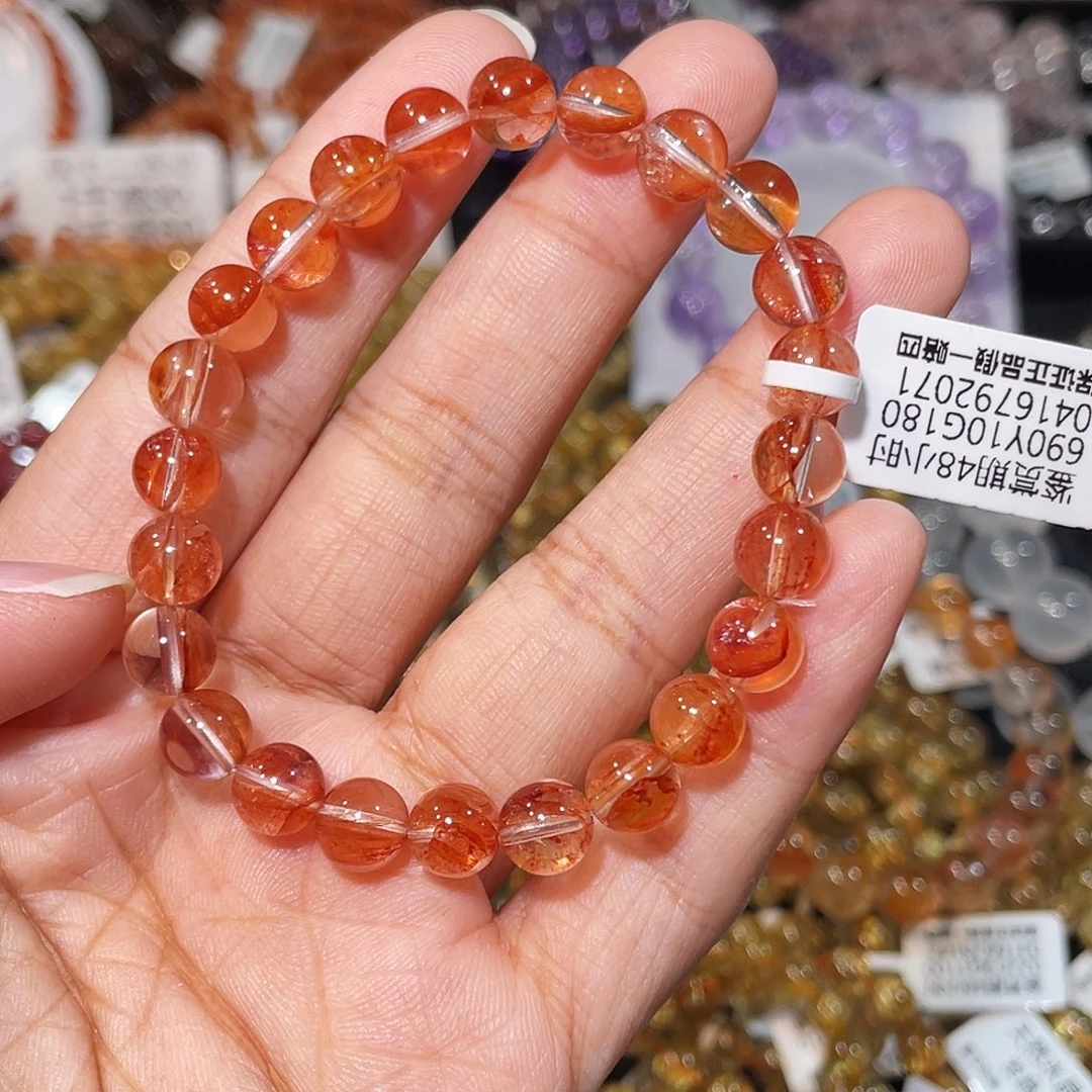水晶未镶嵌手串红胶花7.7m