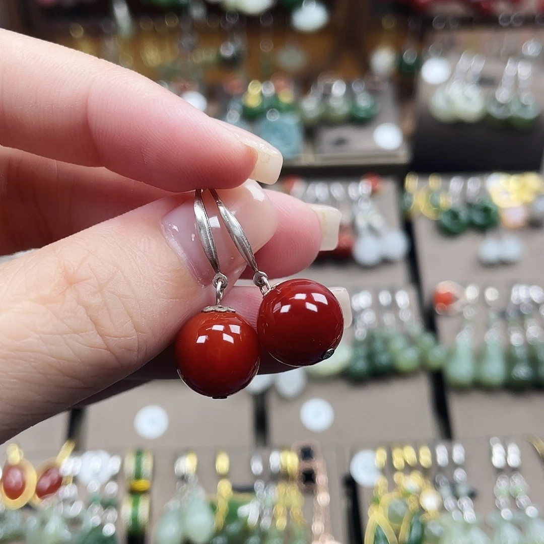 玛瑙/玉髓银S925镶嵌耳坠