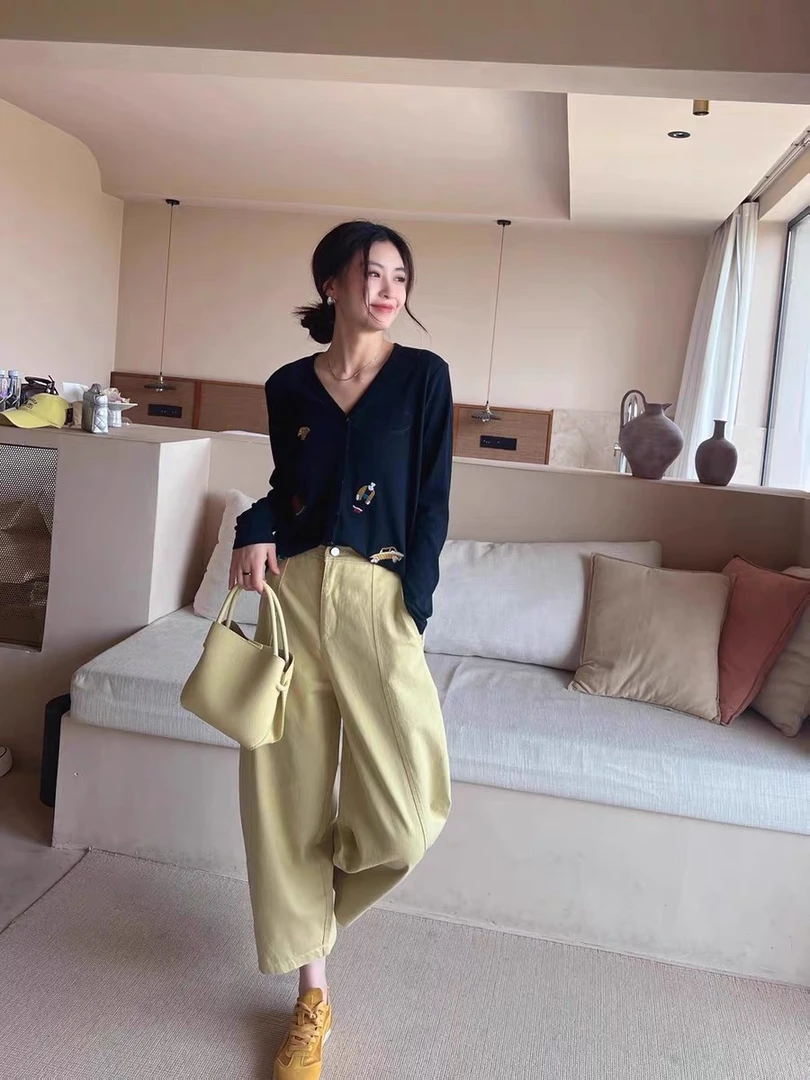 (XI ZI女装)休闲时尚高腰显瘦宽松小个子哈伦九分萝卜裤#2525