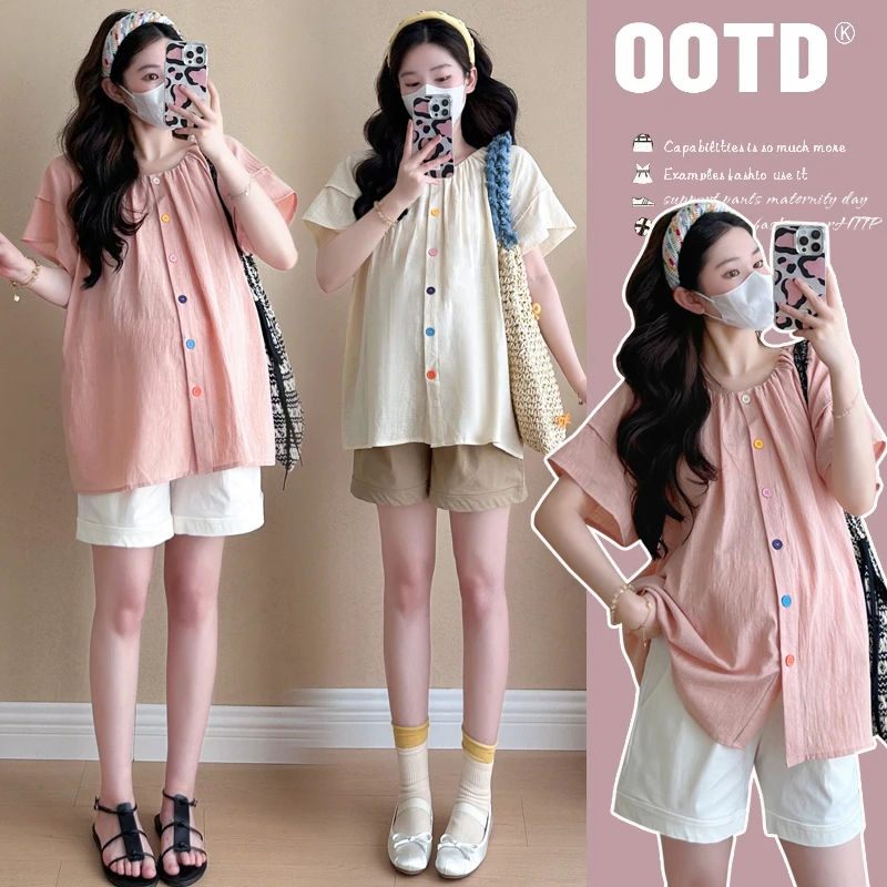 孕妇夏装上衣2025新款韩系宽松泡泡袖甜美娃娃衫夏季薄款外穿上衣