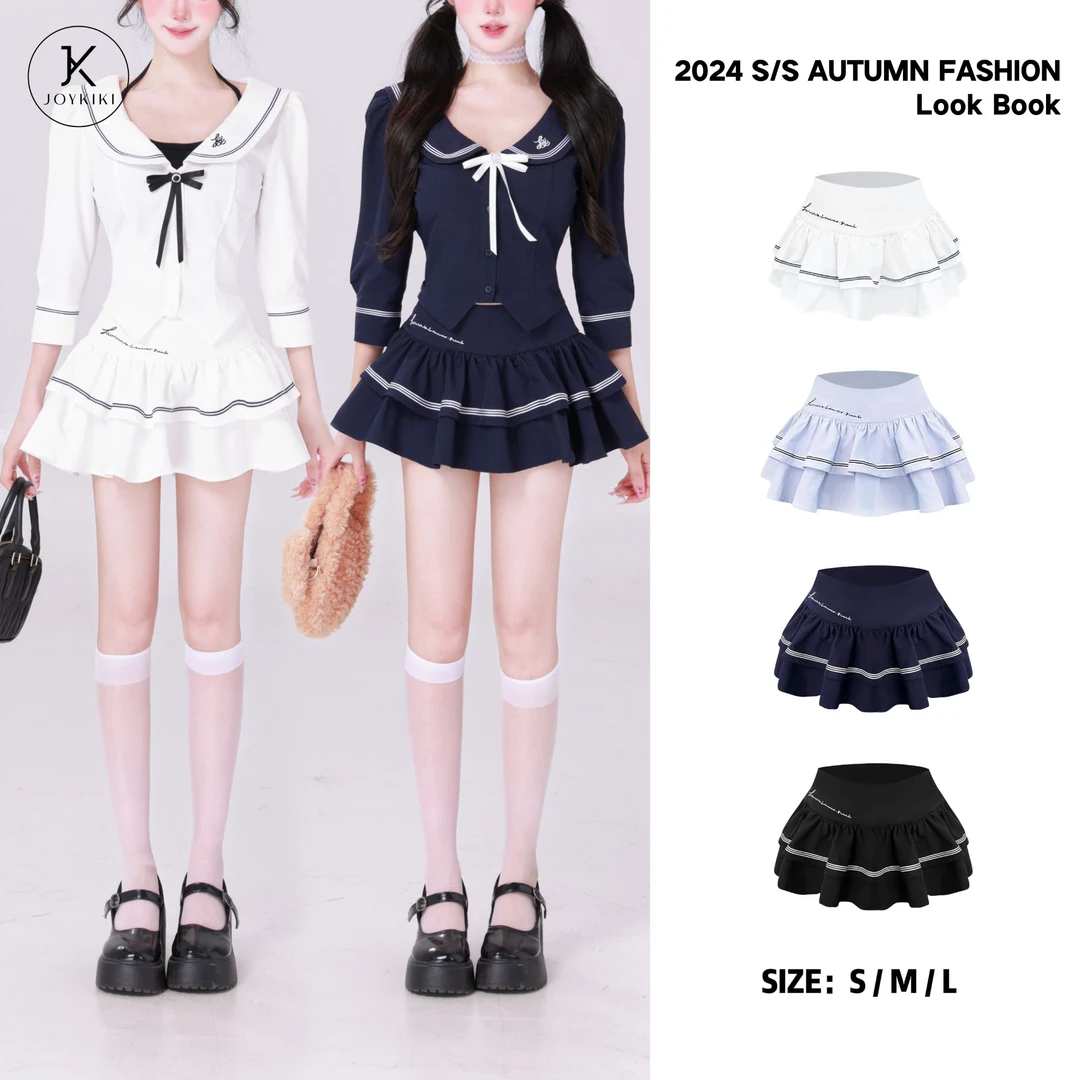 【JOYKIKI 清清!】【菲尔顿学院】百搭学院风日系撞色半身裙 J24C020