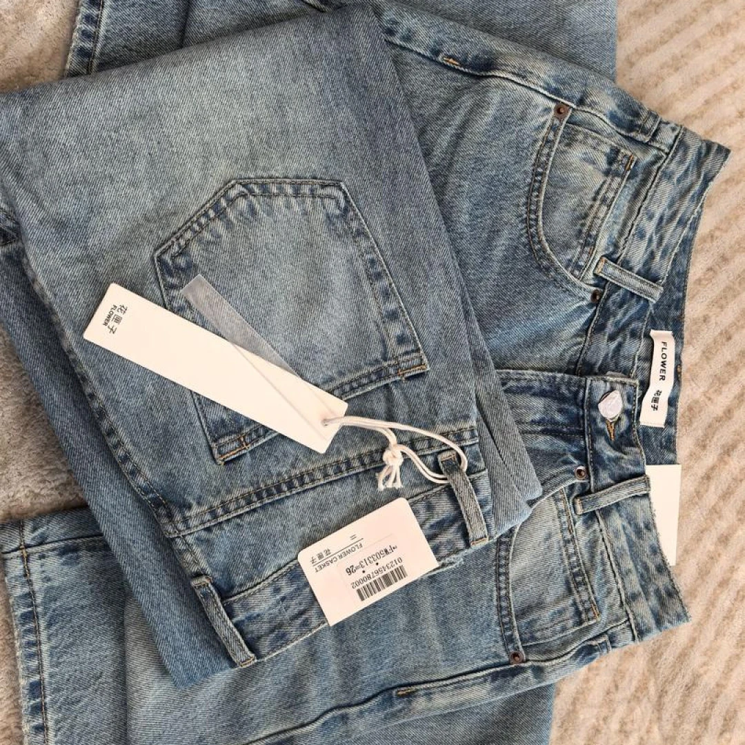 SU【313】花FW503 愫莉 MWMA春款新款无弹时尚纸标宽松男友牛仔裤