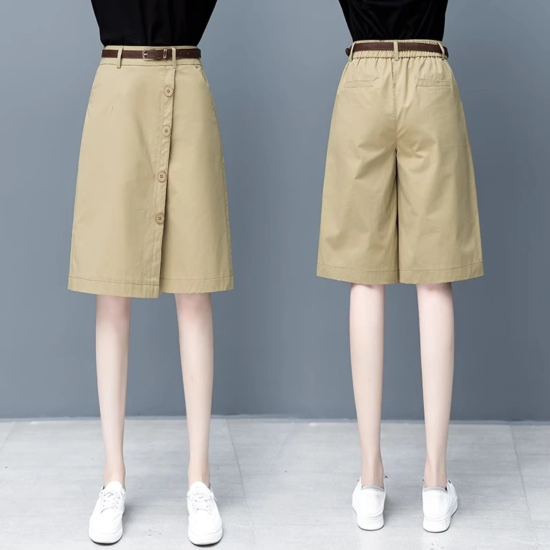 五分裤女2025年新款夏季薄款高腰宽松阔腿休闲短裤小个子六分裤裙