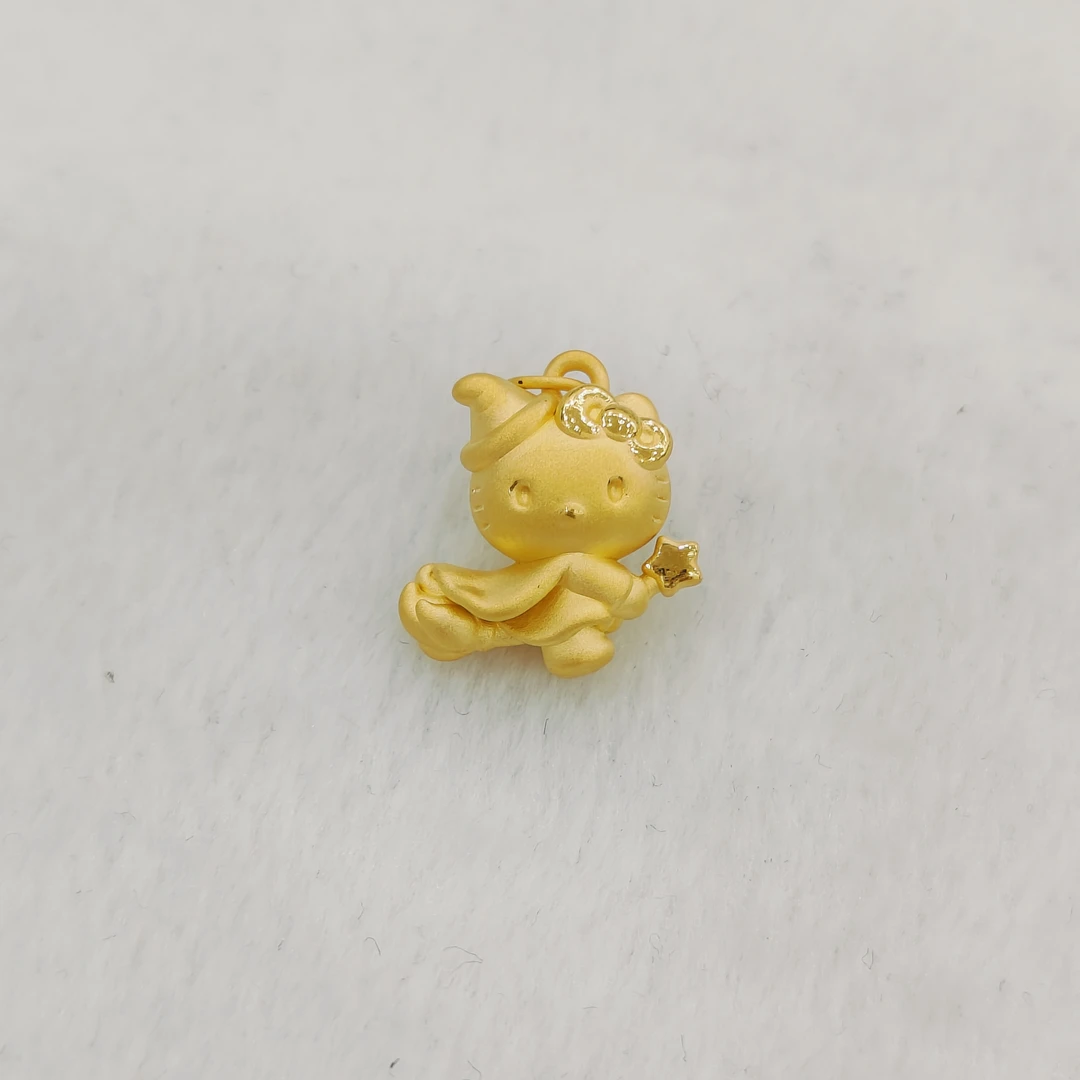 吉金珠宝 足金999飞天扫帚kitty吊坠素金3D硬金吊坠款手串不含绳