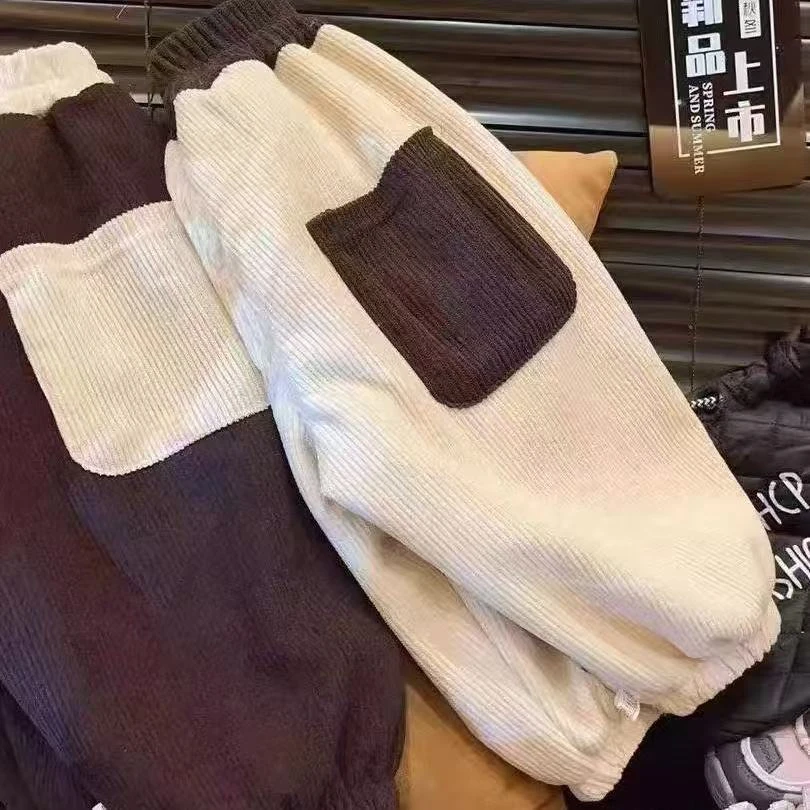 秋冬款松紧冬季童装绒裤休闲裤拼接童裤春秋男女童