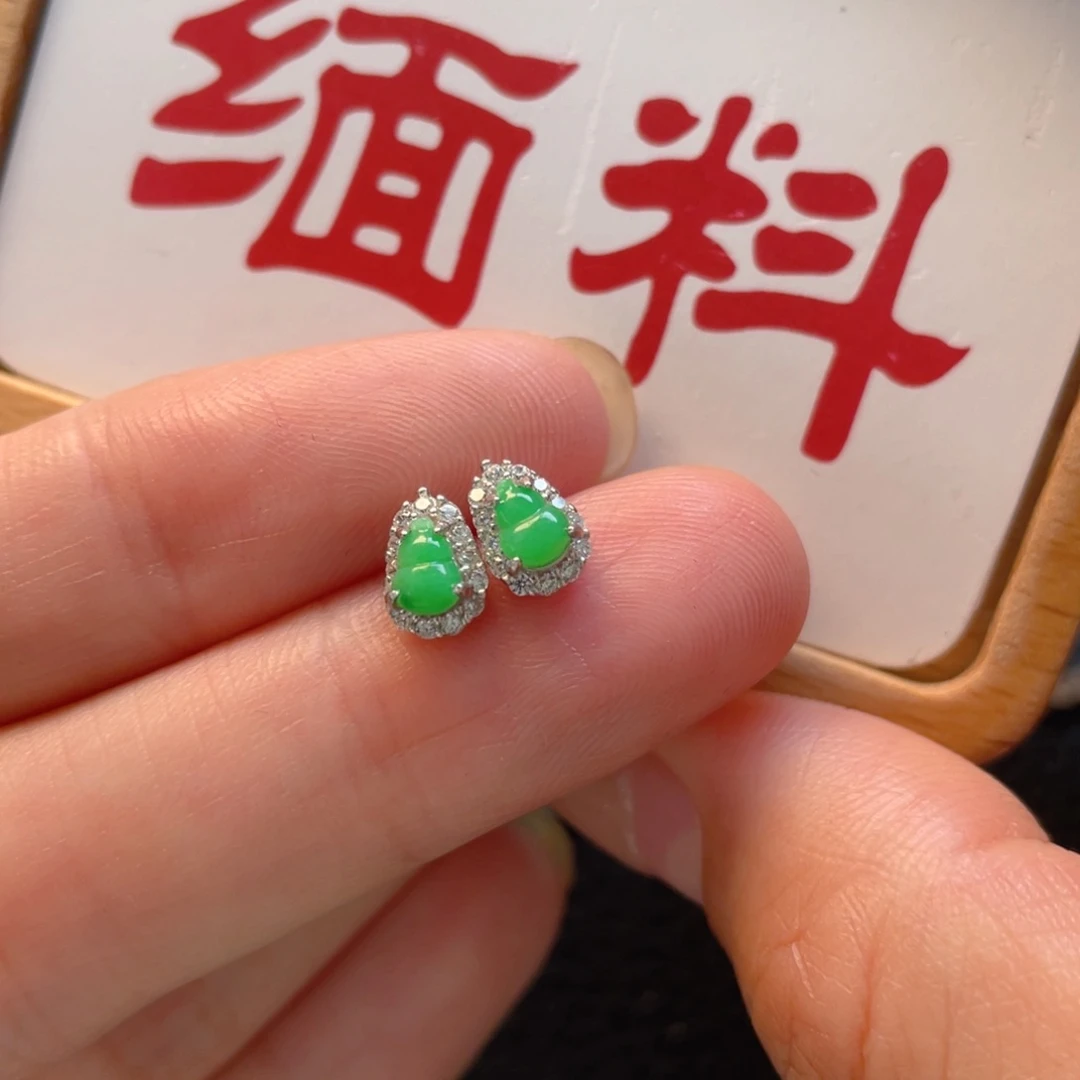 翡翠银S925镶嵌吊坠(不含链)耳钉