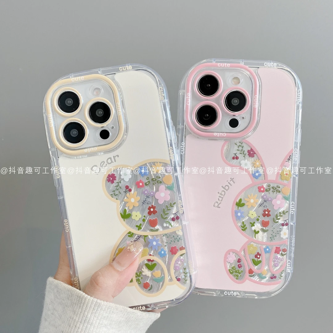 泡芙羽纱适用iphone16promax苹果15/14/13/12华为小米手机壳兔子