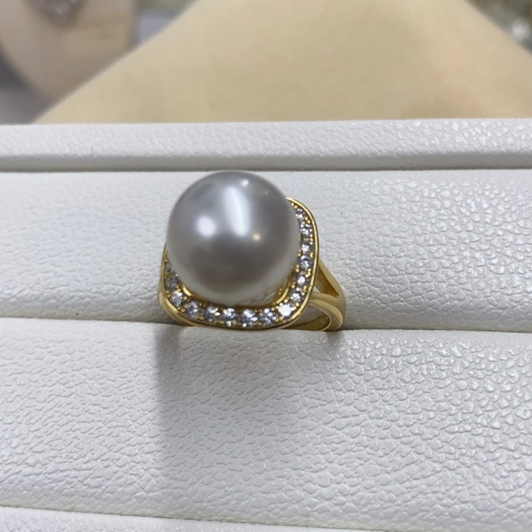 银S925镶嵌戒指海水珍珠，澳白，链接8