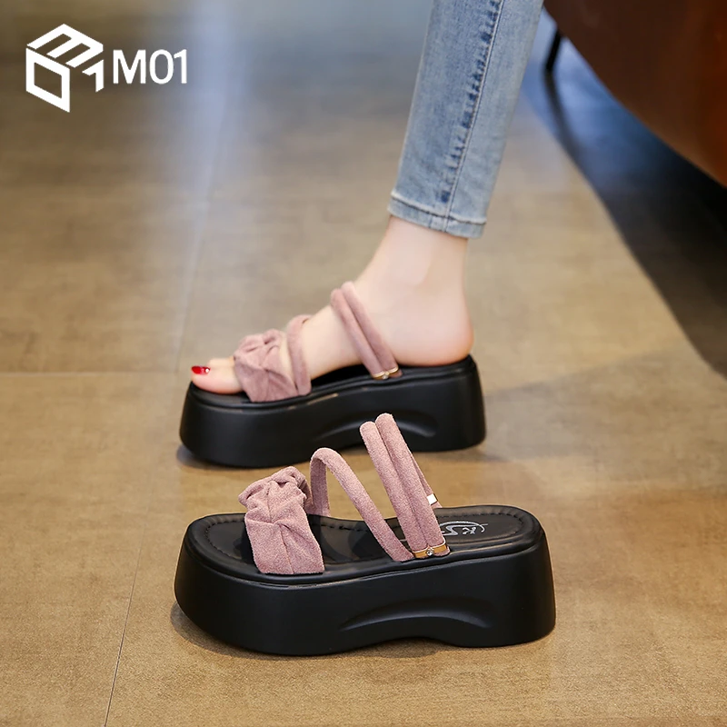 M01小个子增高7厘米凉拖鞋女夏2025厚底松糕软底高跟休闲沙滩鞋
