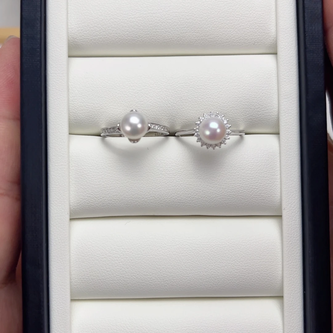 银S925镶嵌戒指淡水珍珠