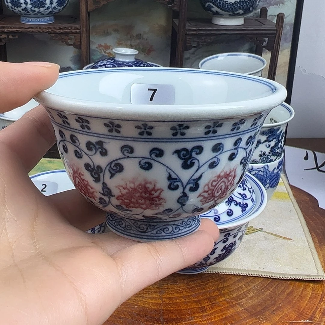 瓷其他缠枝莲釉里红压手7