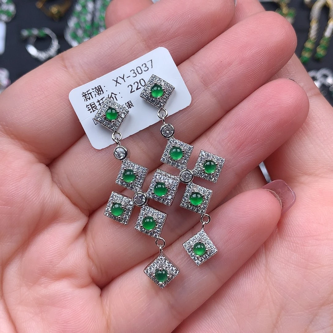 小***子翡翠银S925镶嵌耳饰