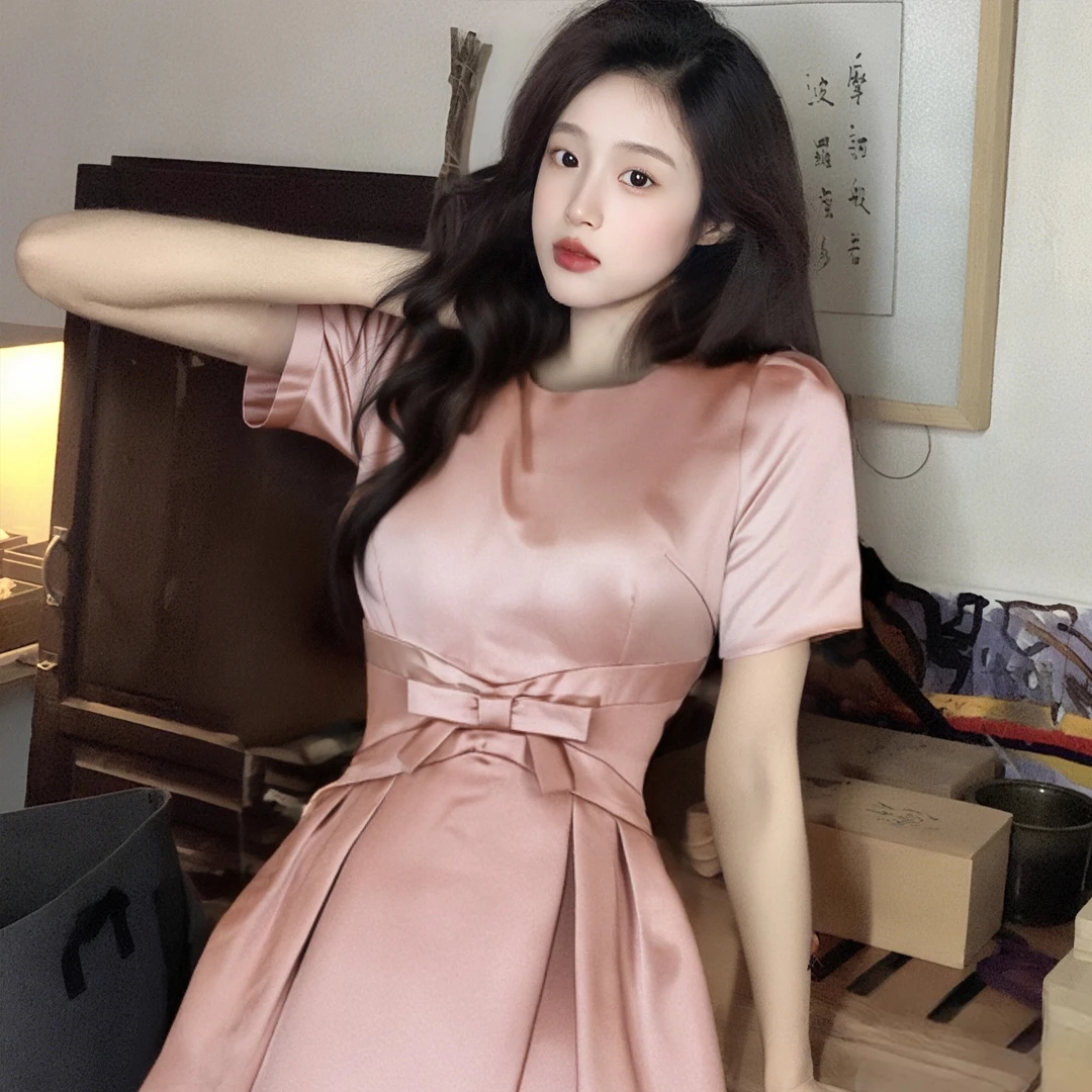 C【有里布】法式小众设计感气质连衣裙女夏季新款洋气收腰长裙D2044