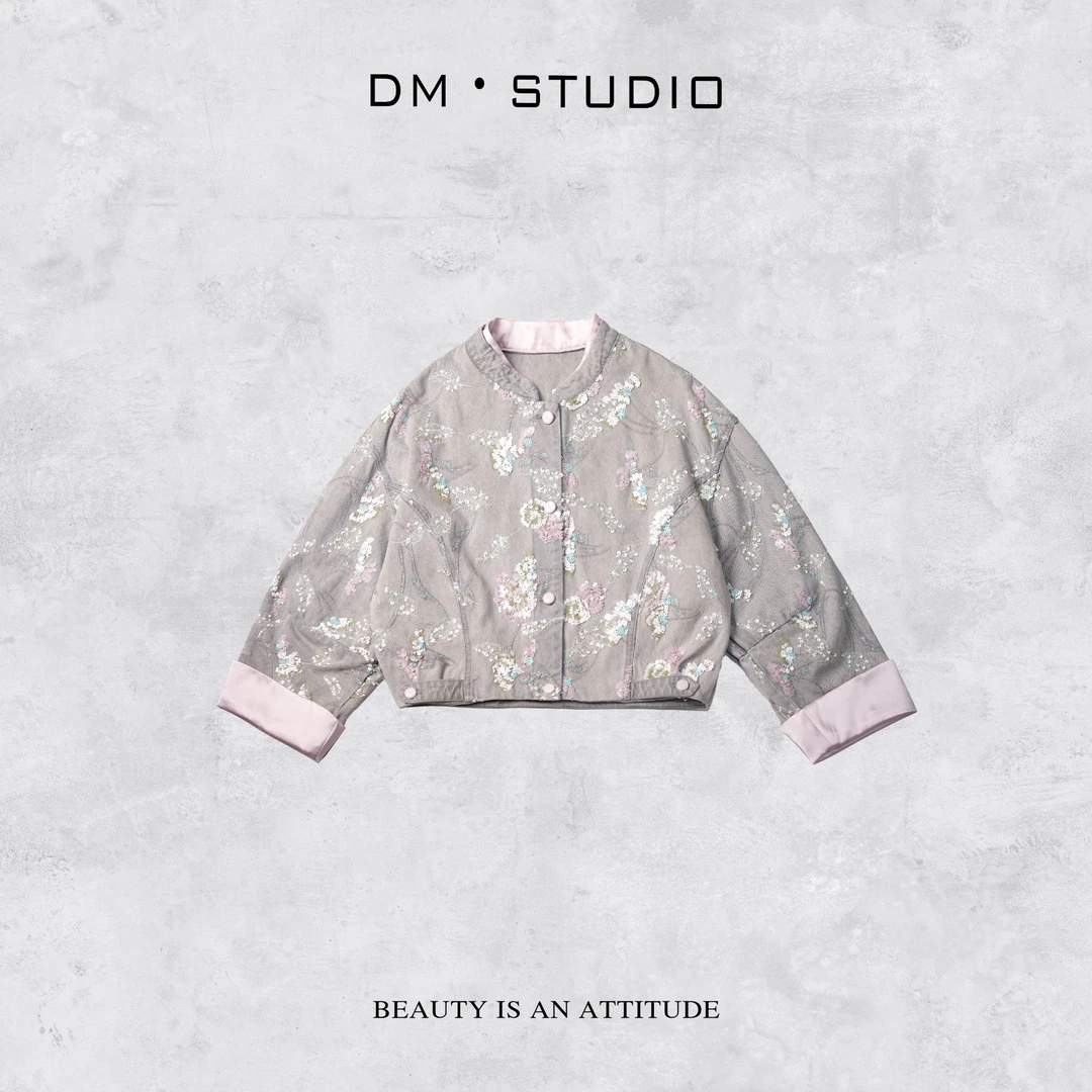 －DM•STUDIO/新中式复古设计感重工亮片绣花牛仔外套（W25031）