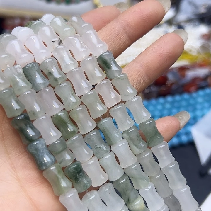 玛瑙/玉髓未镶嵌珠宝半成品T430  8×12m天然天山翠竹节一条