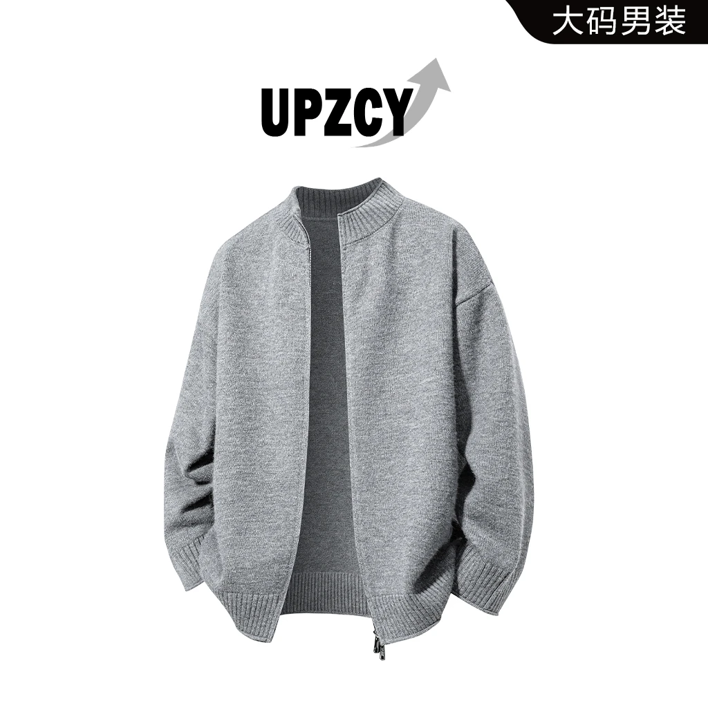 UPZCY男士大码开衫毛衣外套秋季立领宽松针织衫上衣轻奢痞帅男装