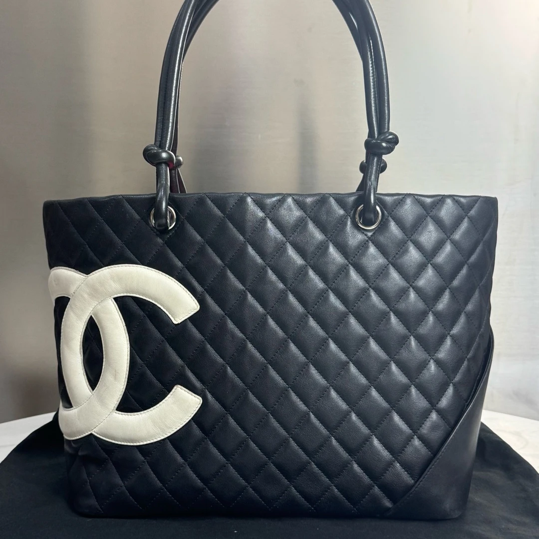 95新 Chanel/香奈儿 康鹏经典菱格纹黑白熊猫托特包13832767