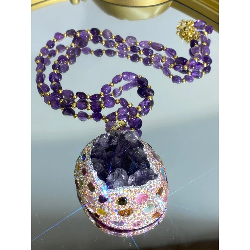 铜合金合成锆石项链 TTSD 紫色时尚潮流百搭款毛衣链 290