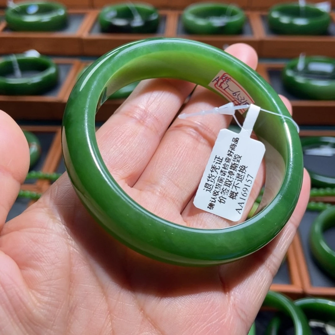 和田玉（碧玉）未镶嵌手镯冰阳绿5657