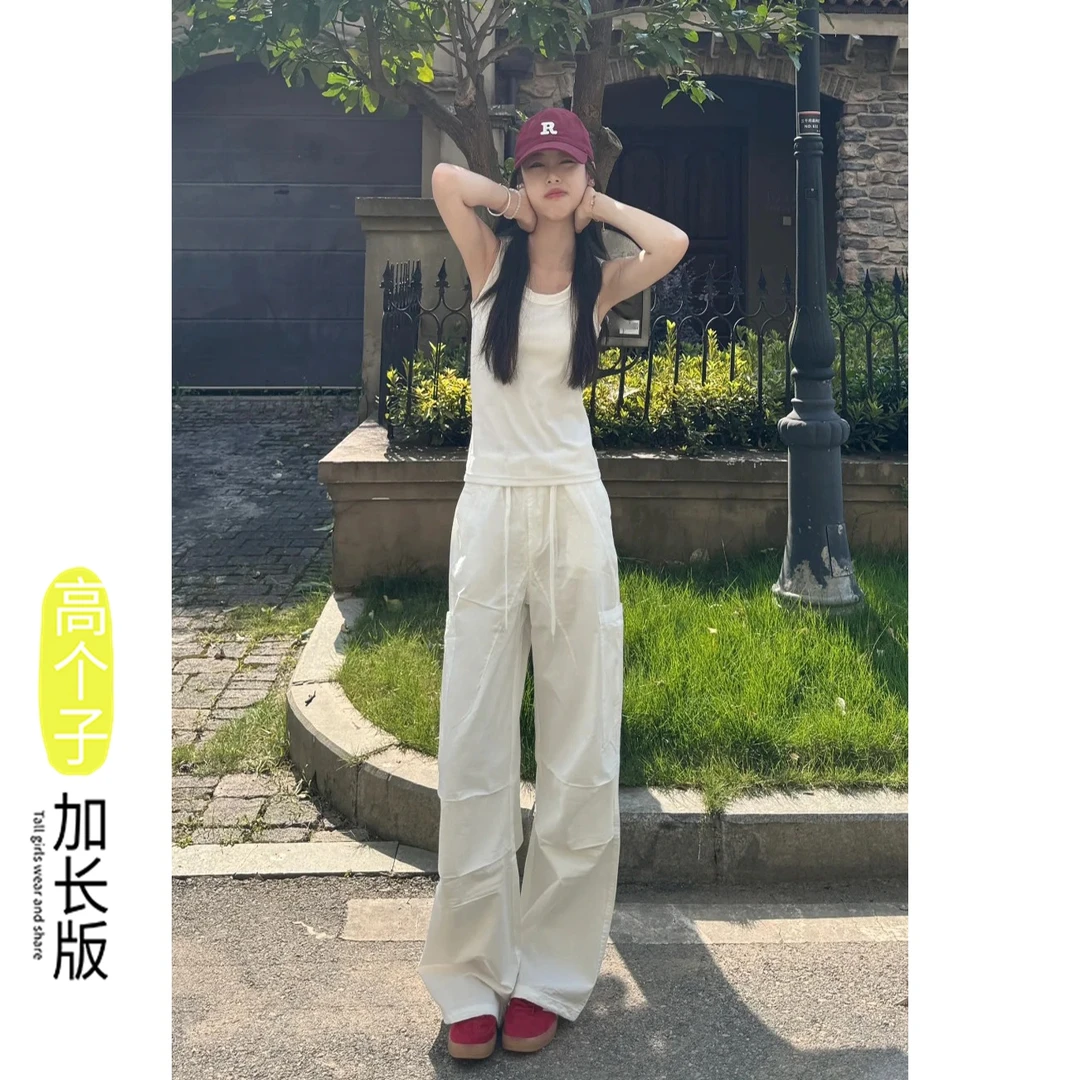 175高个子加长美式设计感工装裤女夏季多口袋宽松阔腿休闲阔腿裤